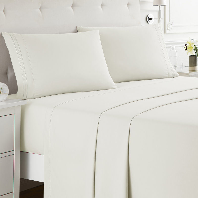  Ensemble de draps double brossé de luxe pour hôtel avec draps et taies d'oreiller très doux, Blanc cassé, Double XL