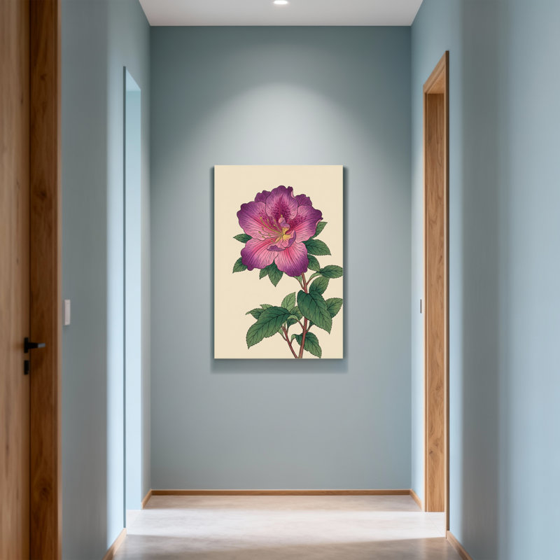 Plantes et fleurs fleur mauve avec feuilles vertes sur fond crème, H 36 po x l 24 po