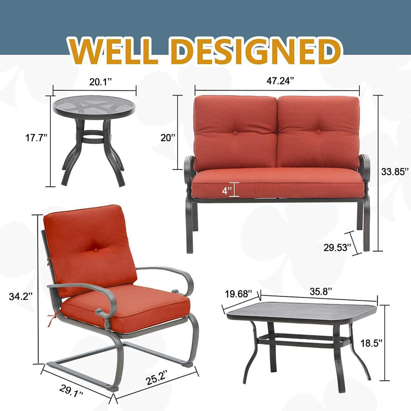 Alekto 4 - Person Patio Conversation Set with Cushions, Red
