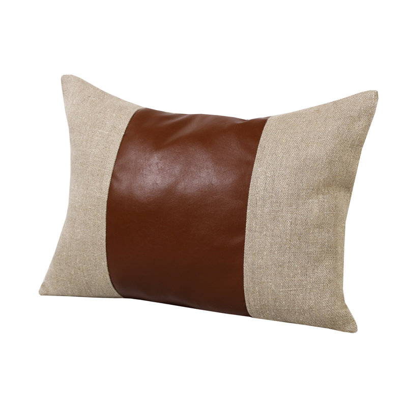 Housse de coussin rectangulaire en lin rayé, polyester