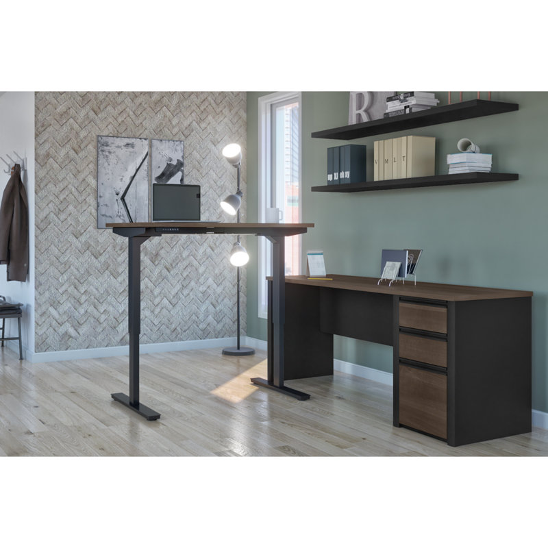 Aurea 2 Piece Standing Desk Office Set, Antigua/Black