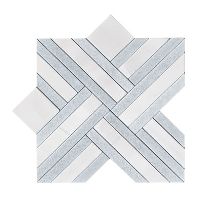 Blue Celeste & Dolomite Marble 12-In X 12-In Waterjet Mosaic Floor And Wall Tile(1-Sq. Ft/ Piece)