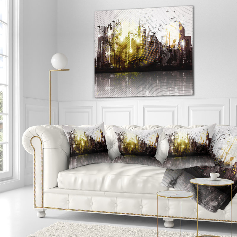 Coussin de cityscape panorama grunge city, 16 po x 1 po, Coussin décoratif