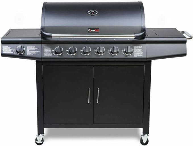 Pro Series COSMOGRILL 6 - Burner Freestanding 42675 BTU BTU Gas Grill with Side Burner and Cabinet, Black