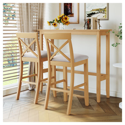Ensemble de salle à manger à hauteur de bar rectangulaire en bois massif 48 po avec 3 tabourets pour petits espaces TopMAX Farmhouse
