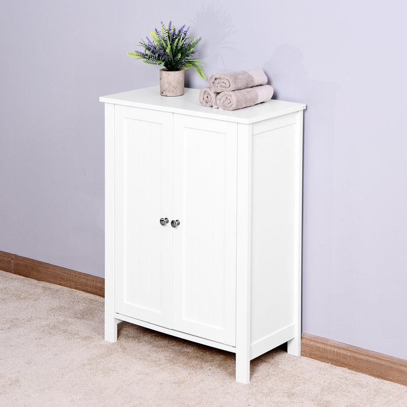 Bathroom Floor Cabinet In White With Double Doors And Adjustable Shelf - Maximizes Use Of Space Your Door , Holds Heavy Items Ease
