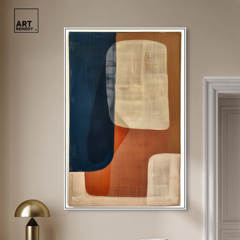 Blue And Cream II Canvas Midcentury Abstract Wall Art by Art Remedy, White Framed, 55" H x 37" W