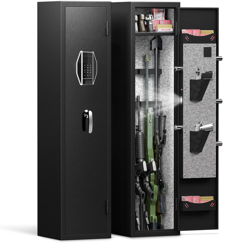 3-4 Gun Safe For Rifles & Pistols - Quick Access With Removable Shelf & 2 Adjustable Gun Slots