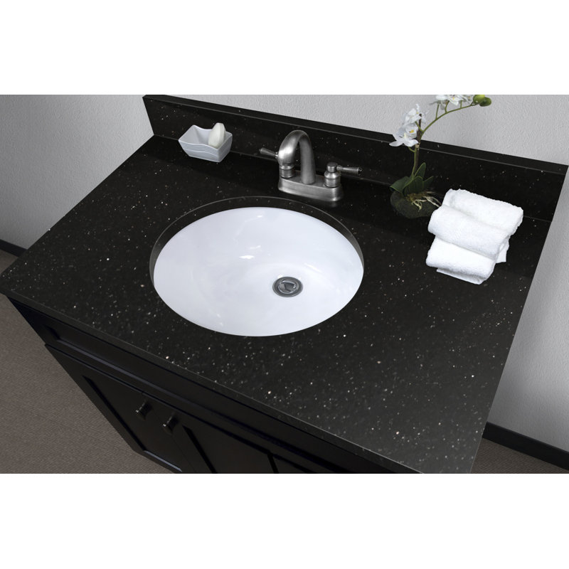 Plateau de meuble-lavabo simple 37 po avec lavabo, Noir galaxie, 4" Centres