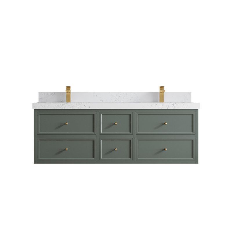 Meuble-lavabo double flottant 60 po avec dessus en quartz Roswell