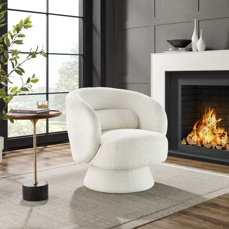 Saboor 30.7'' W Swivel Accent Chair, Cream White Boucle