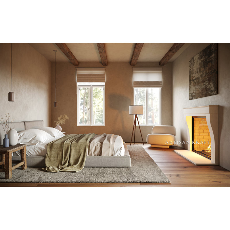 Petite French Cast Stone Fireplace Surround with Beveled Hearth, Earth, 7.75" x 70" x 47"