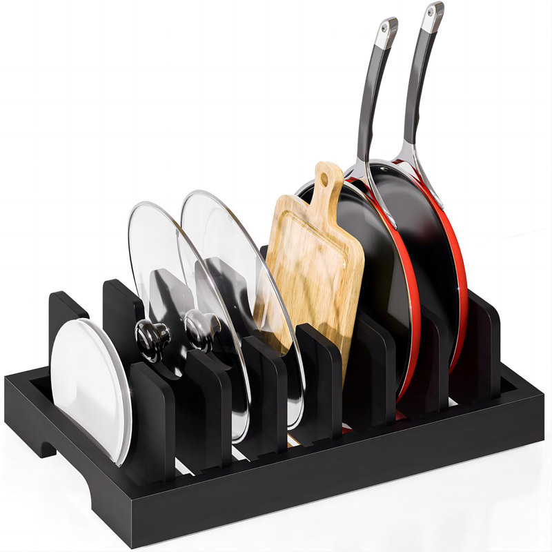Organisateur d'armoire de cuisine avec 7 diviseurs réglables pour pots, Noir