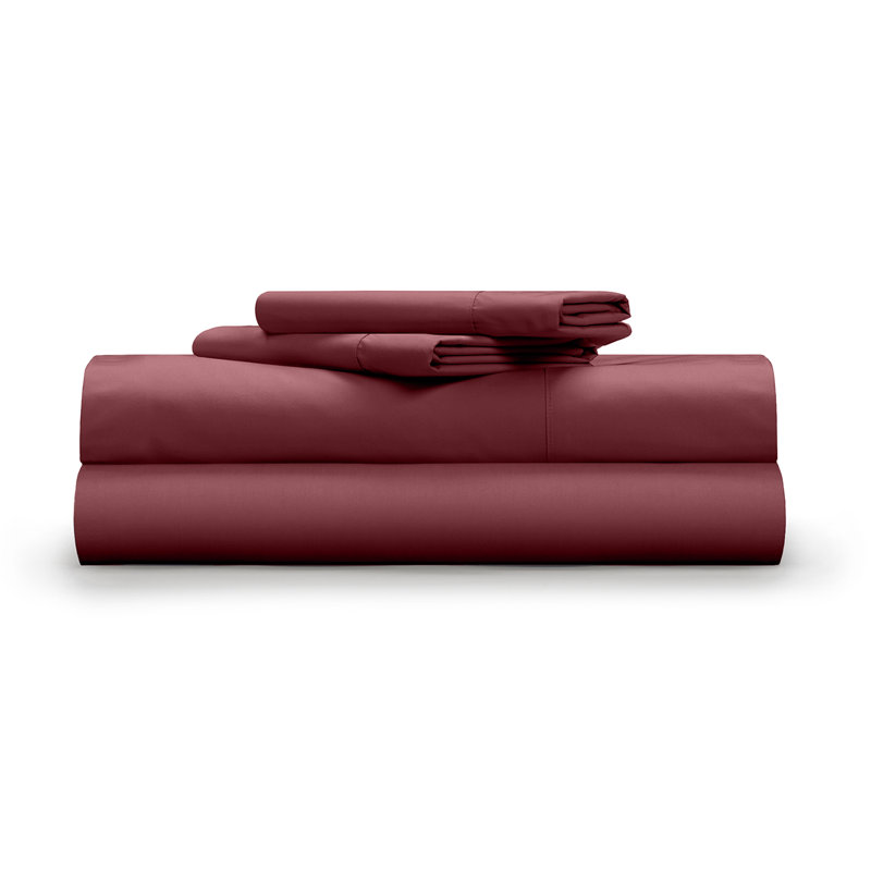 Ensemble de draps en percale 100% coton Classic Cool & Crisp 4 pièces, Très grand, Prune