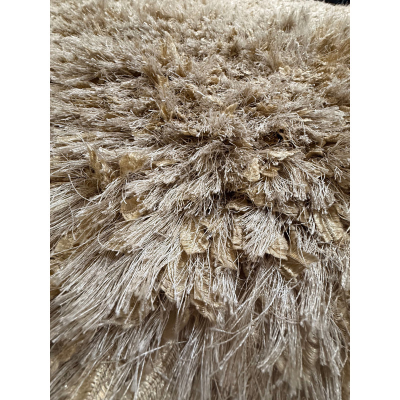Diano Hand-Woven Shaggy Handmade Polyester Pile Area Rug with Brown, White, Silver Accents, Round 7'9"