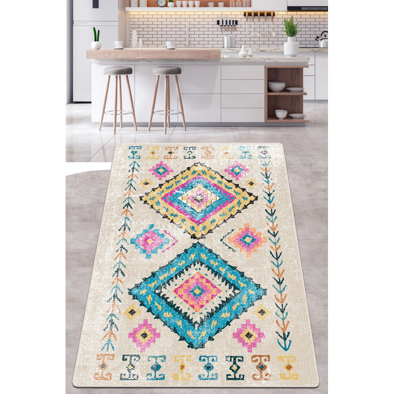 Tapis 100% polyester antibactérien, 3,3 po x 6,6 pi Écru, 0,4 po de hauteur | Dessous antidérapant, lavable à la machine, facile d'entretien | Parfait pour le salon et le vestibule, conception douce et durable