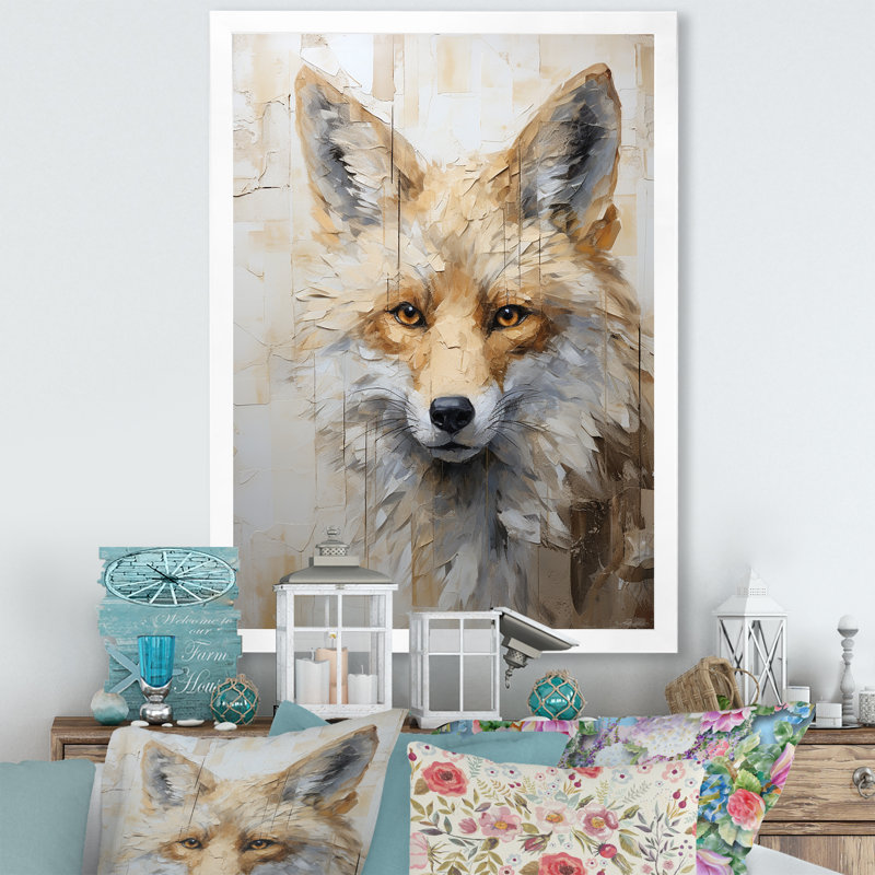 «Minimalisme beige renard Portait», reproduction d'art sur toile, Cadre photo blanc, H 40 po x l 30 po x P 1,5 po