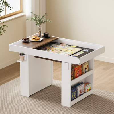 2-in-1 Multi-Functional Game Table with Removable Top, Cup Holders and Storage
