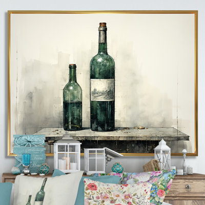 Vert minimaliste bouteilles de vin Silhouette II - art mural vin