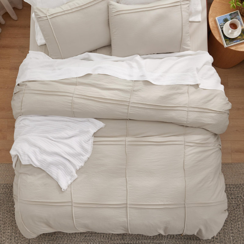 Bedsure  Grid Tufted Duvet Cover, Beige, Queen Duvet Cover + 2 Queen Pillowcases