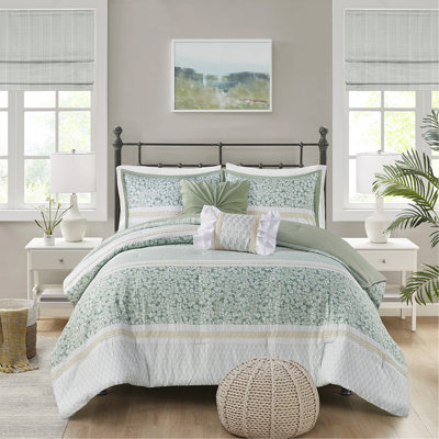 Ensemble d'édredon 5 pièces avec coussins décoratifs Seersucker
