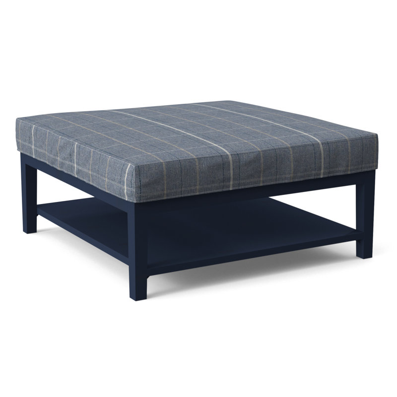 Hammond Square Ottoman, Lapis Plaid; 0126-63, Antique Black Finish