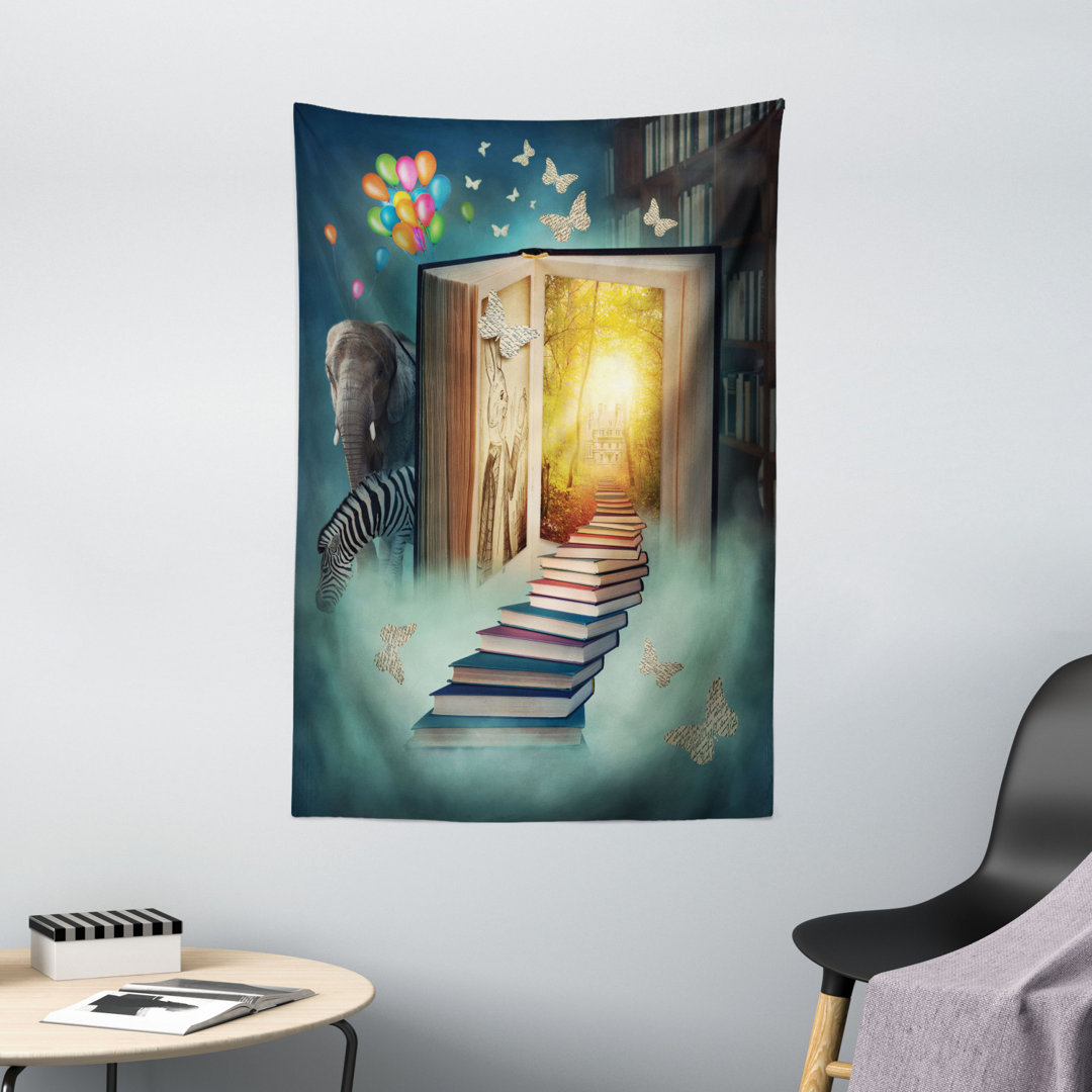 Wandbehang Upstairs to Magic Book Wald Luftballon Zebra Tier Schmetterlinge