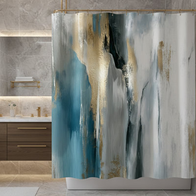 Abstract Blue Gray Gold Marble Texture Shower Curtain Sets With Hooks 72''x72''