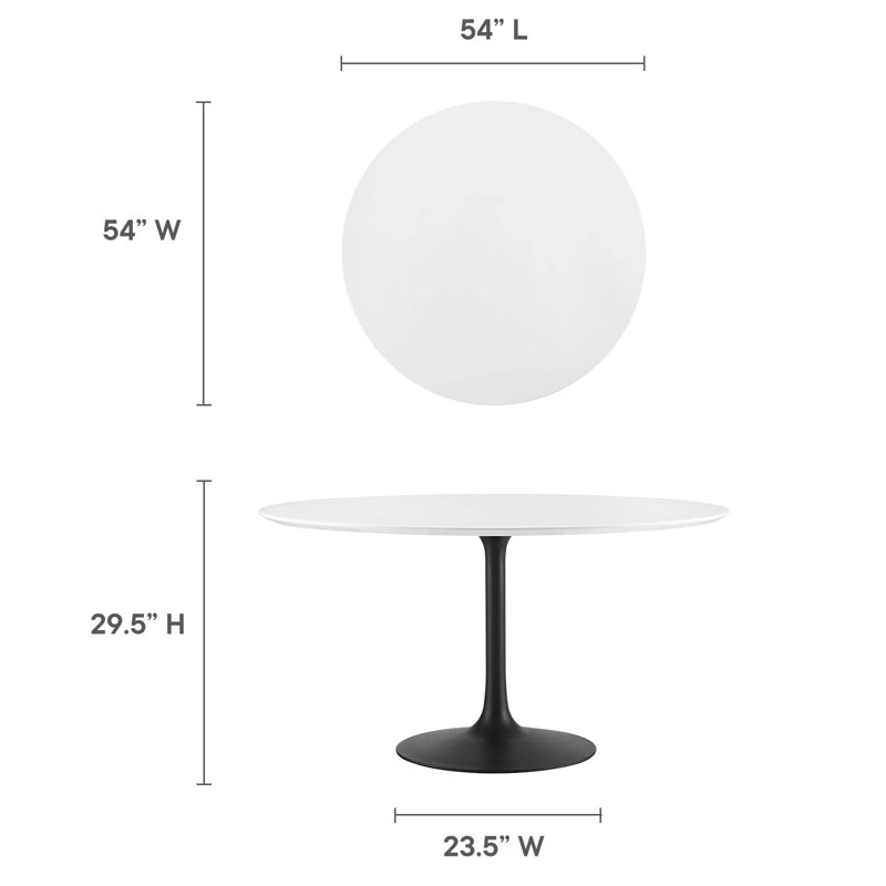 Mid-Century Modern 54" Round Wood Dining Table in Black & White