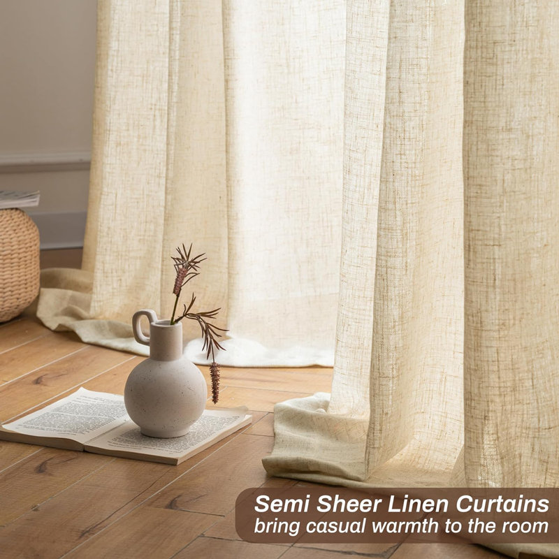 Janie Rod Pocket Semi-Sheer Curtain Panel Pair, Light Linen, 52" W x 96" L
