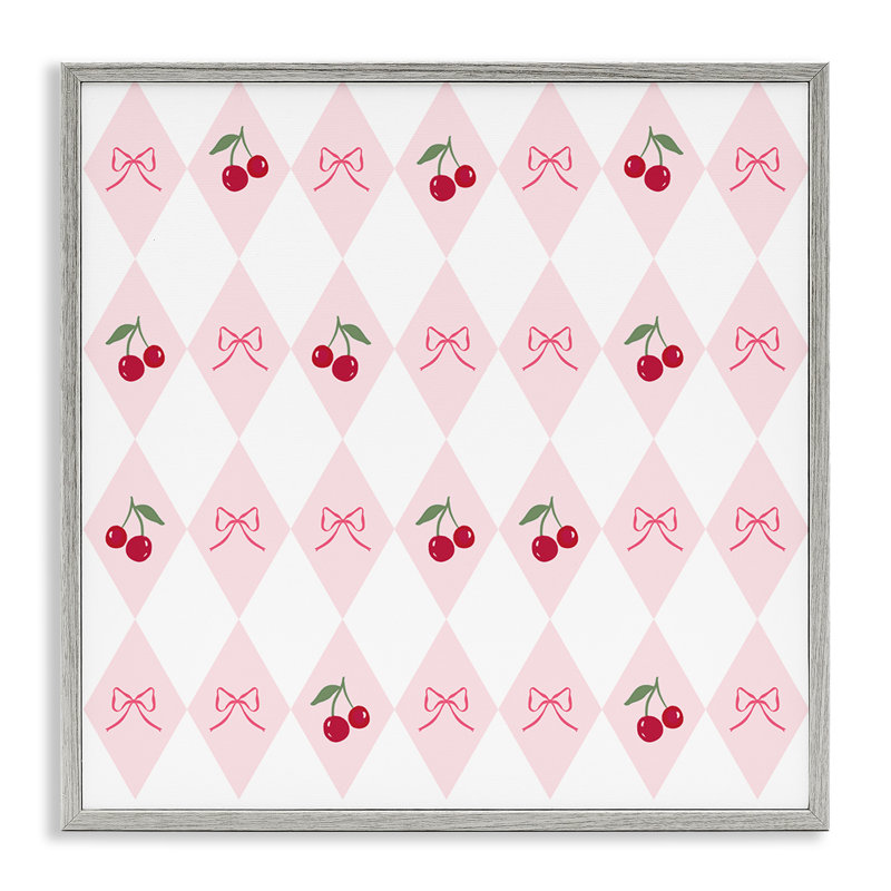 «Cherries & Bows Argyle», dessin de Lucille Price, Estampe numérique Farmhouse, H 12 po x l 12 po