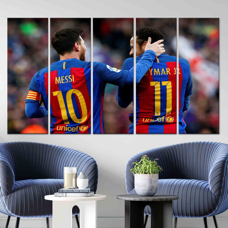 «Elegant Messi & Neymar Football», reproduction d'art sur toile 5P, 43,3 po H x 98,4 po l