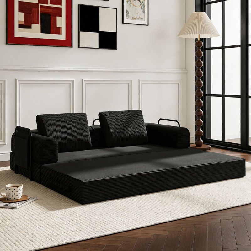 Canapé-lit convertible, futon pliable en velours côtelé avec cadre et coussin fixes, canapé-lit 3 places pour le salon, la chambre à coucher ou le studio