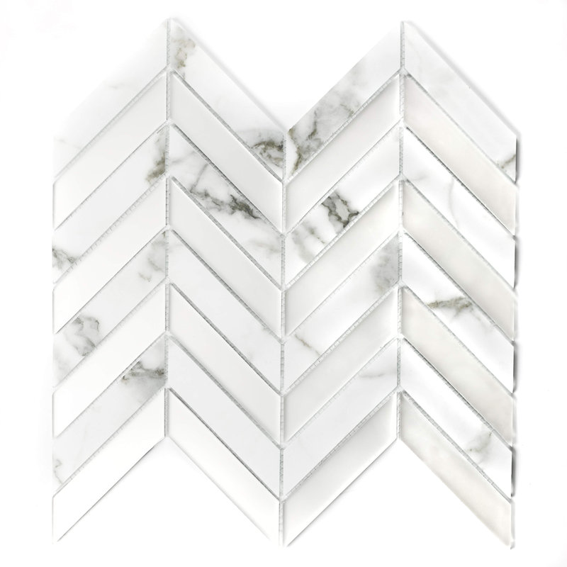 Musico 1 in. x 4 in. Look Glass Straight Edge Herringbone Mosaic Decorative Kitchen & Bathroom Wall Tile