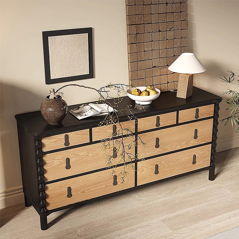 American retro drawer storage cabinet, Black/Burlywood