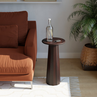 Solid Wood Round Drink Table - Walnut Finish, Sculptural Pedestal Accent / Martini Table, No Assembly - Enteka