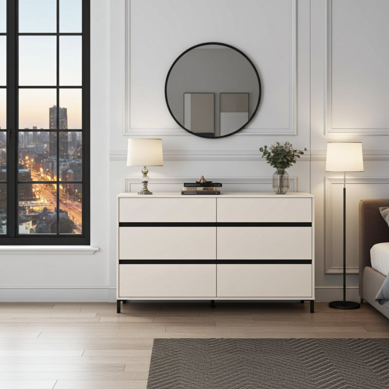 157 cm W Chest of 6 Drawers, Ivory