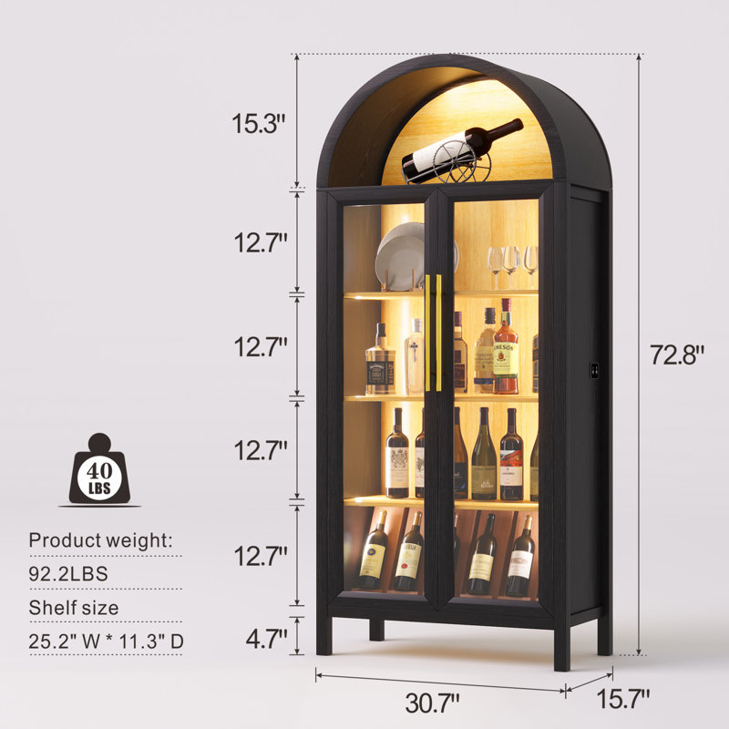 68" Tall Arched Storage Display Cabinet, Black/Wood
