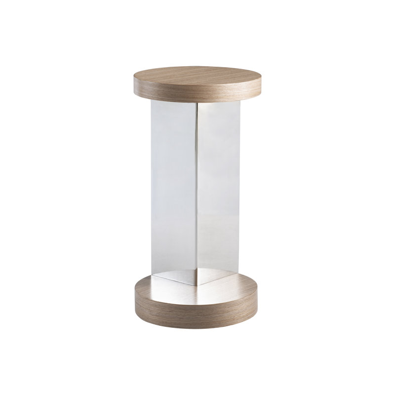 Sahara Finish Round Wood & Metal Pedestal End Table