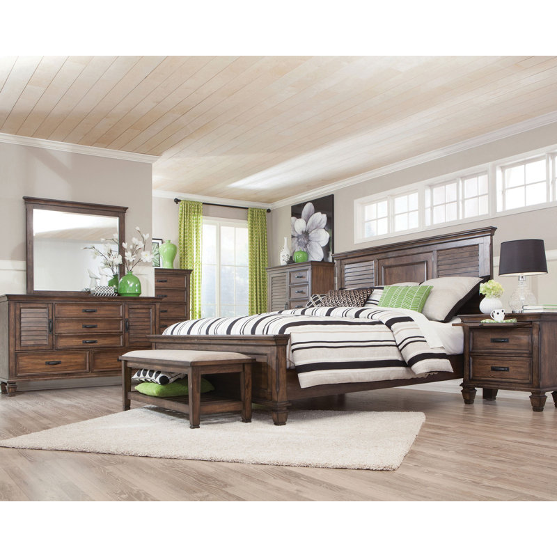 Ensemble de chambre à coucher avec rangement 5 pièces Guthrey Domenic, Grand, Blanc antique