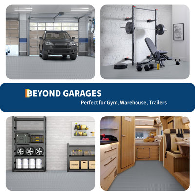 7.5*17ft/7.5*20ft/7.5*25ft/8*20Ft Garage Floor Mat - 2mm Thick PVC Diamond Plate Non-Slip Floor Protector with Double-Sided Tape for Garage, Warehouse, Gym & Trailer