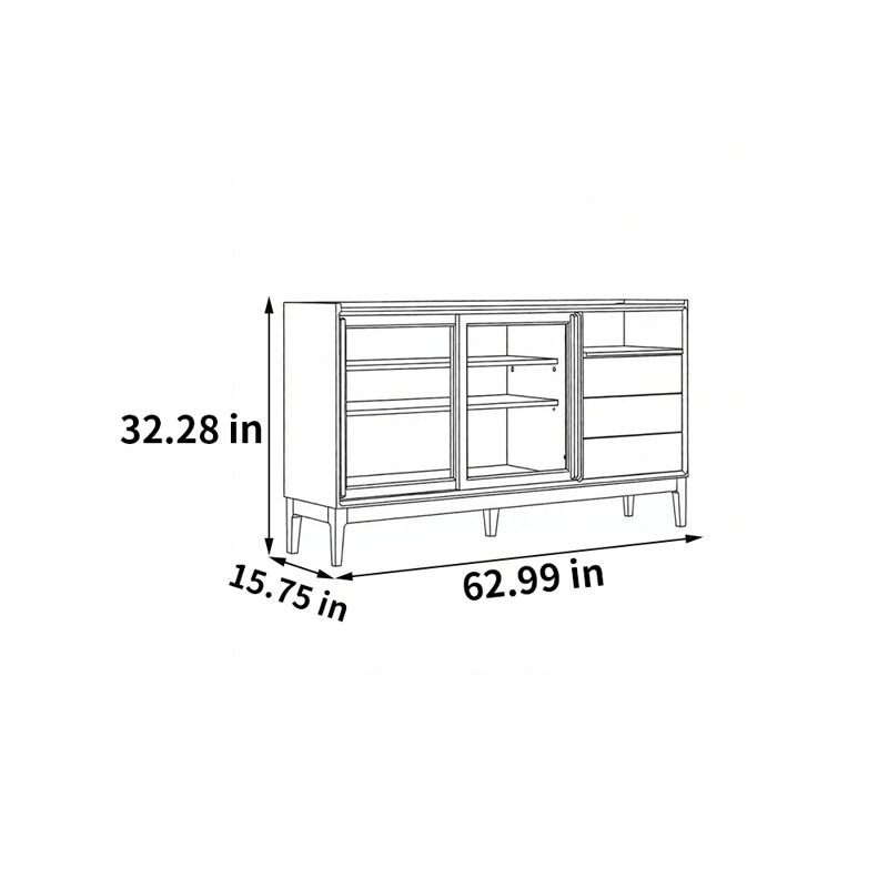 Modern minimalist large-capacity storage sideboard, 32.28" H x 62.99" W x 15.75" D