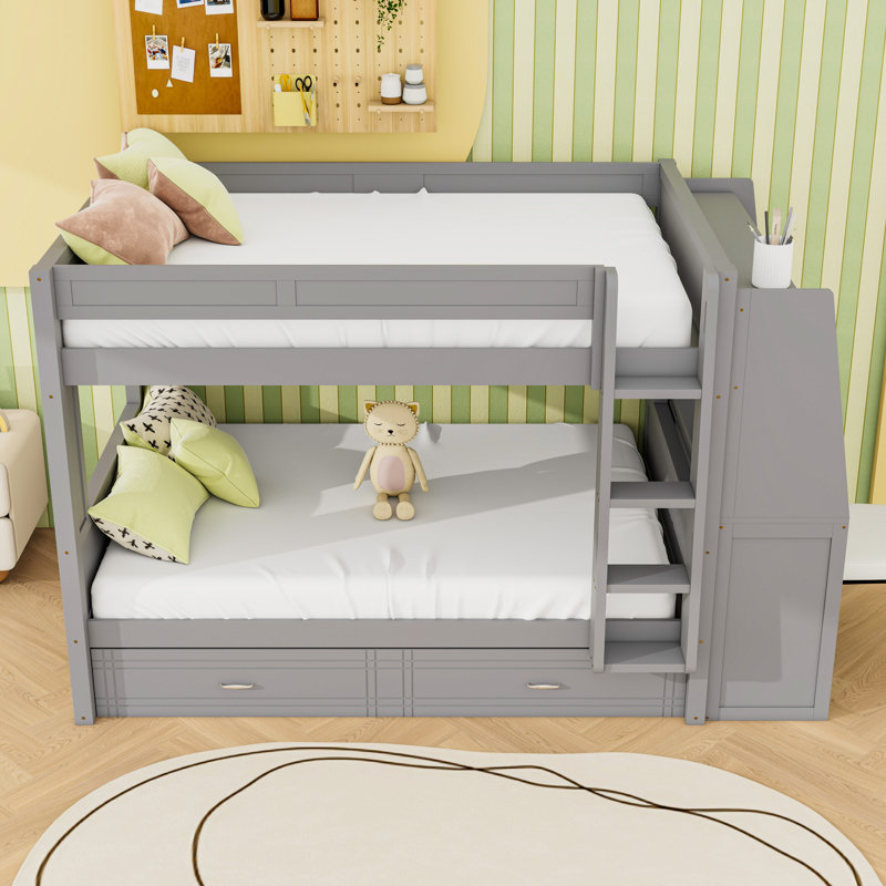 Lit superposé avec bureau et lit gigogne, gris