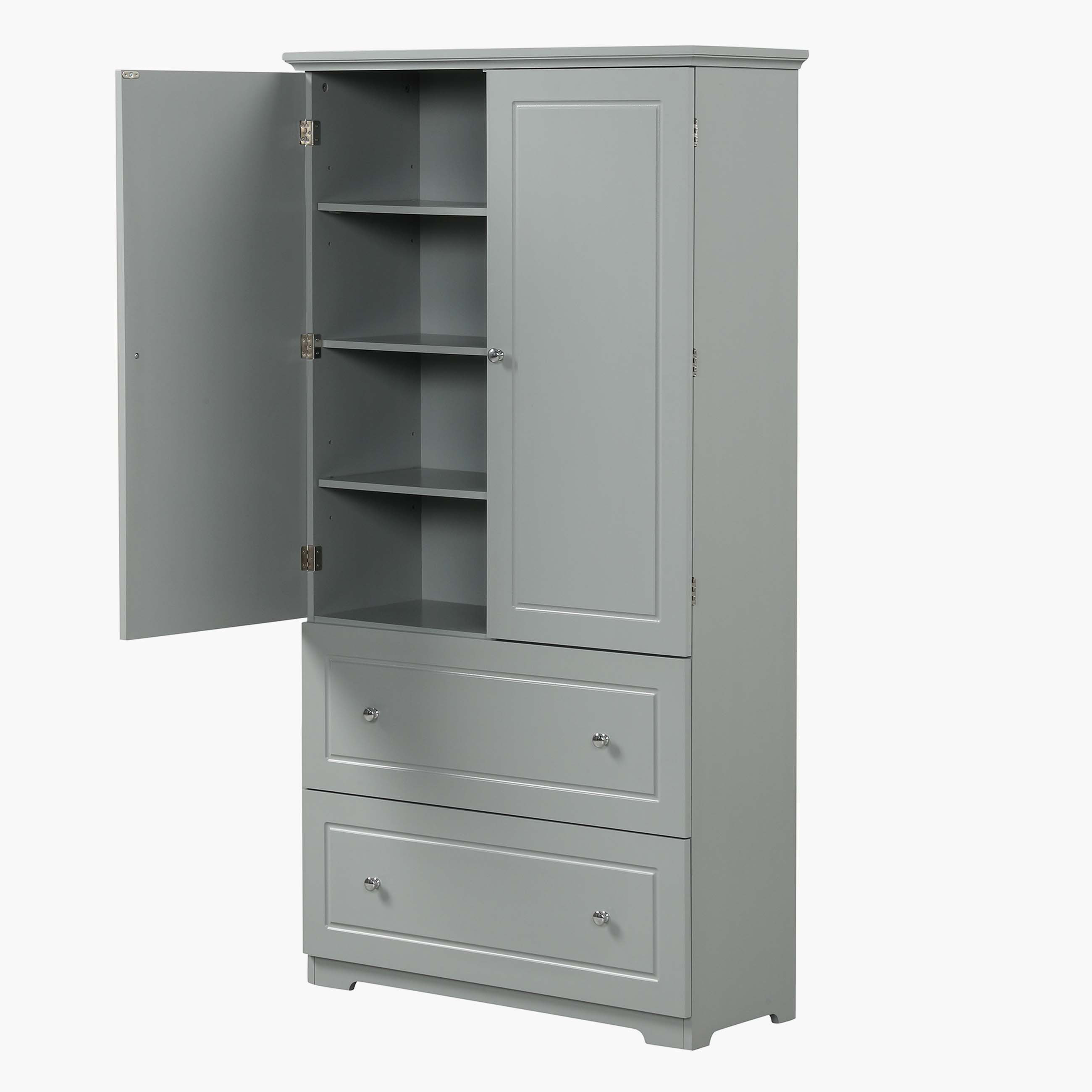 Tall Storage Cabinet With Doors & 3 Drawers - Freestanding Bathroom/Kitchen Organizer With Adjustable Shelves, White