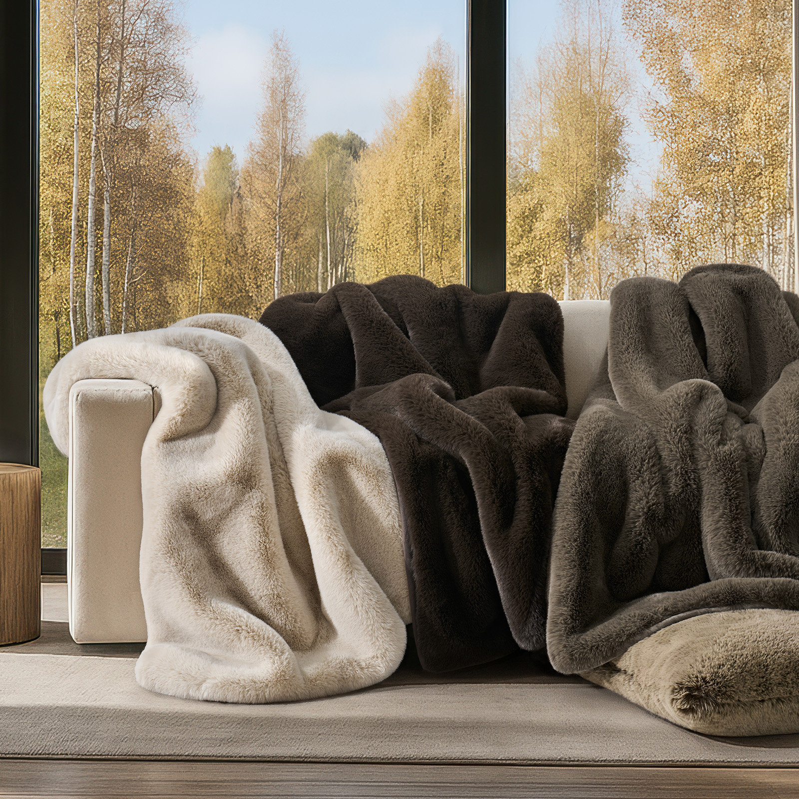 Chinchilla Faux Fur Throw Blanket, 80" L x 60" W, Smoky Sable