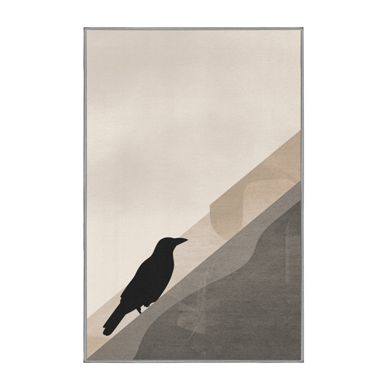 Machine Washable Pavnesh Raven Crow Minimalist Solid Color Rug in Beige –  Binding, 6x9