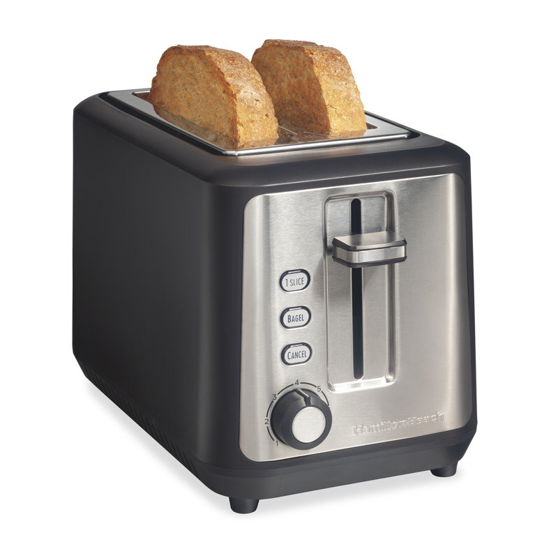 Matte Black and Stainless Steel 2-Slice Long Slot Toaster