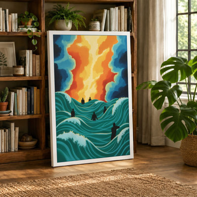 Figure Facing Fire Modern - Wrapped Canvas