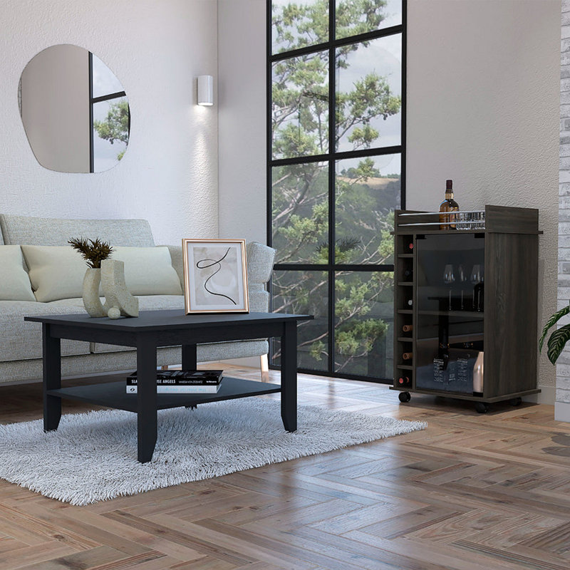 Cabrillo 4-Shelf 2-Piece Living Room Set, Coffee Table And Bar Cabinet And