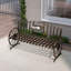 Banc d'extérieur en métal de 143 cm de large, banc de bienvenue pour porche, banc de jardin avec table rabattable et accoudoirs en forme de roue de chariot-76481828